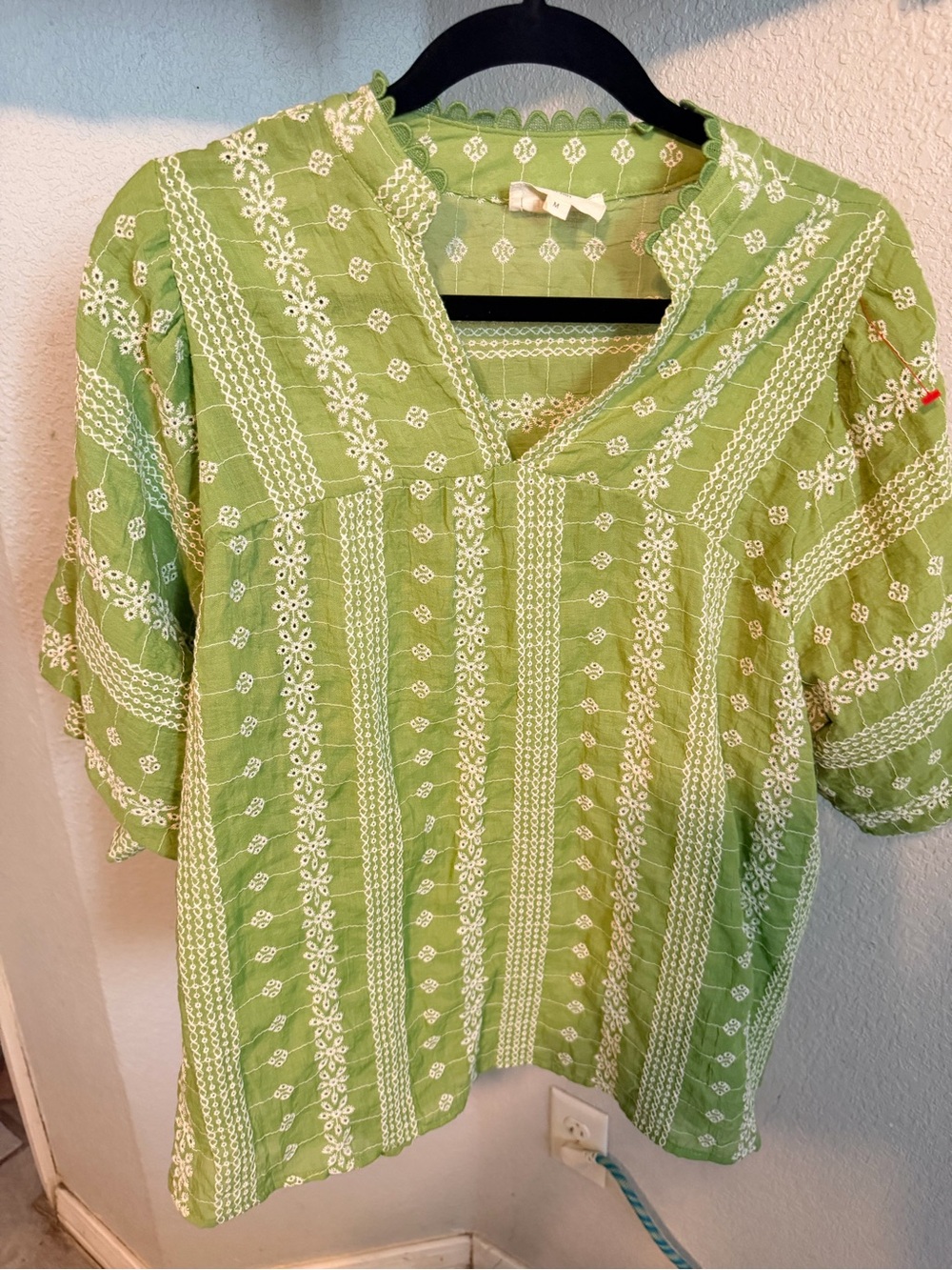 Umgee Light Green Embroidered V-Neck Tunic